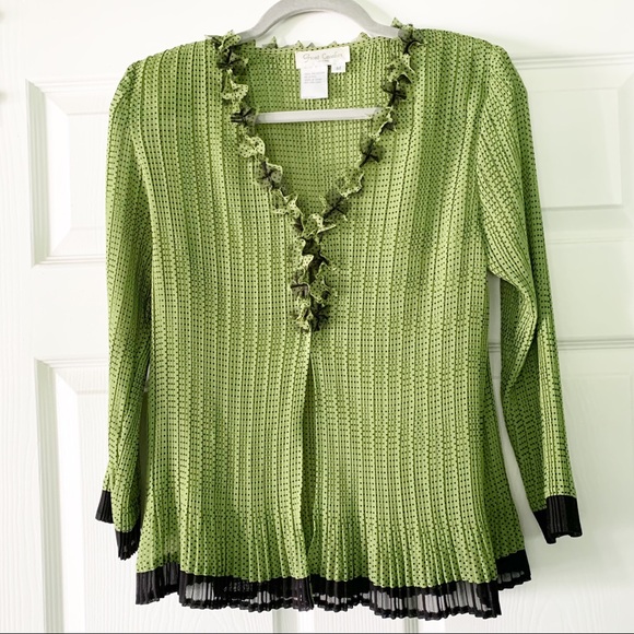 Vintage Great Cavalier by St. Paul Green/black Polka Dot Open Sheer Blouse Sz. M - Picture 1 of 10